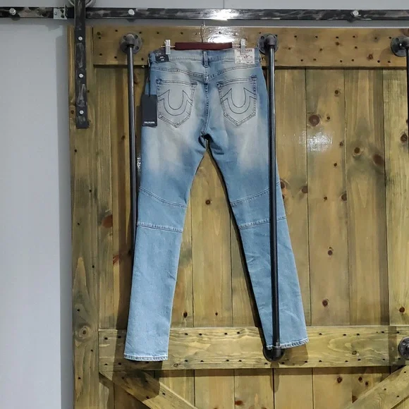 NEW TRUE RELIGION Rocco Moto Relaxed Skinny DENIM JEANS WAIST 28 INSEAM